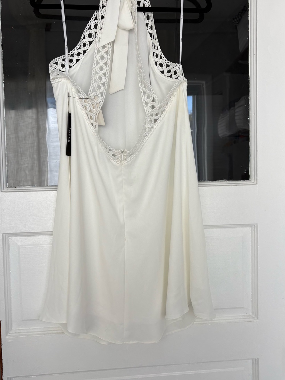Lulu's Ivory Lace-Trim Halter Mini Dress